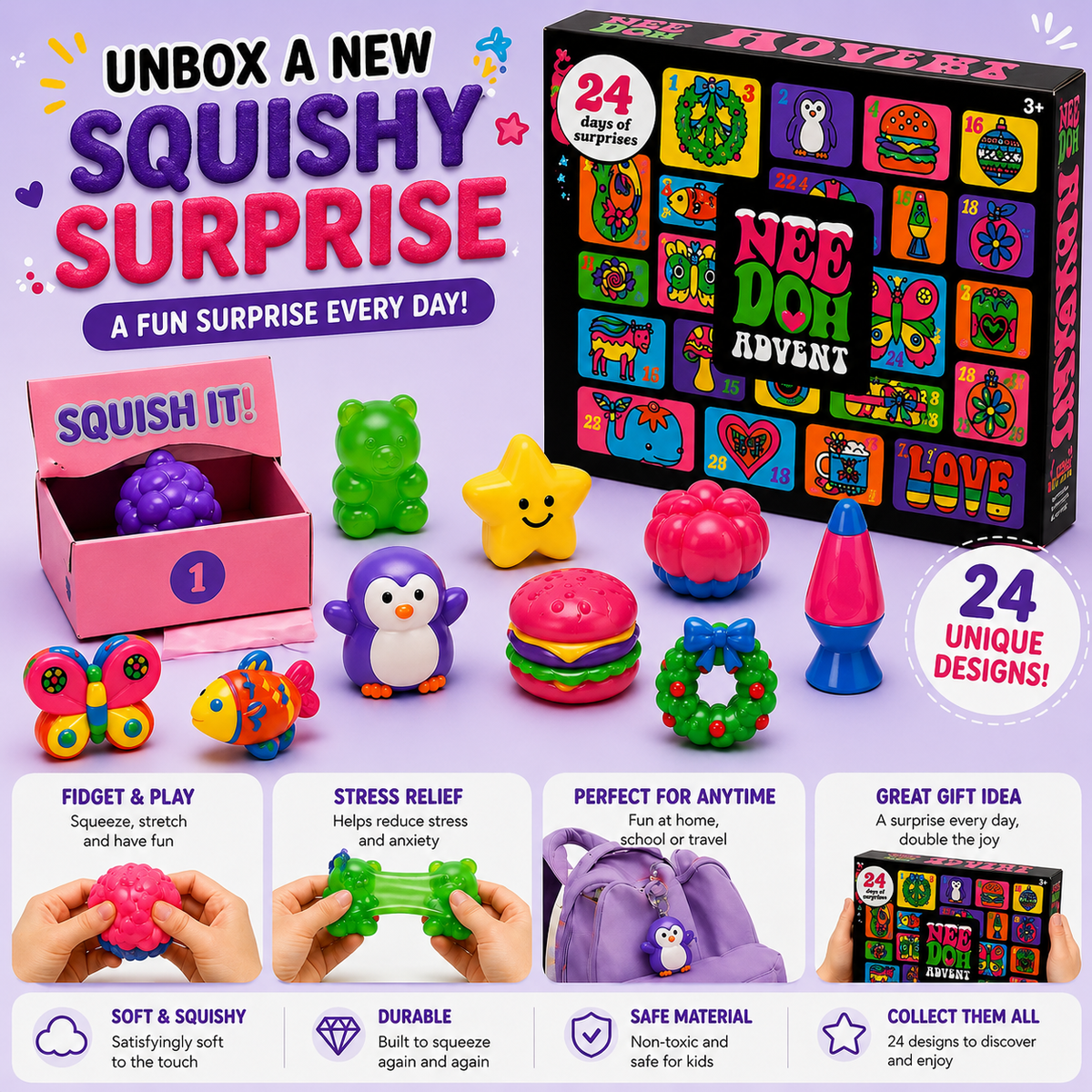 Advent Calendar Box – 24 Mini Squishy Toys