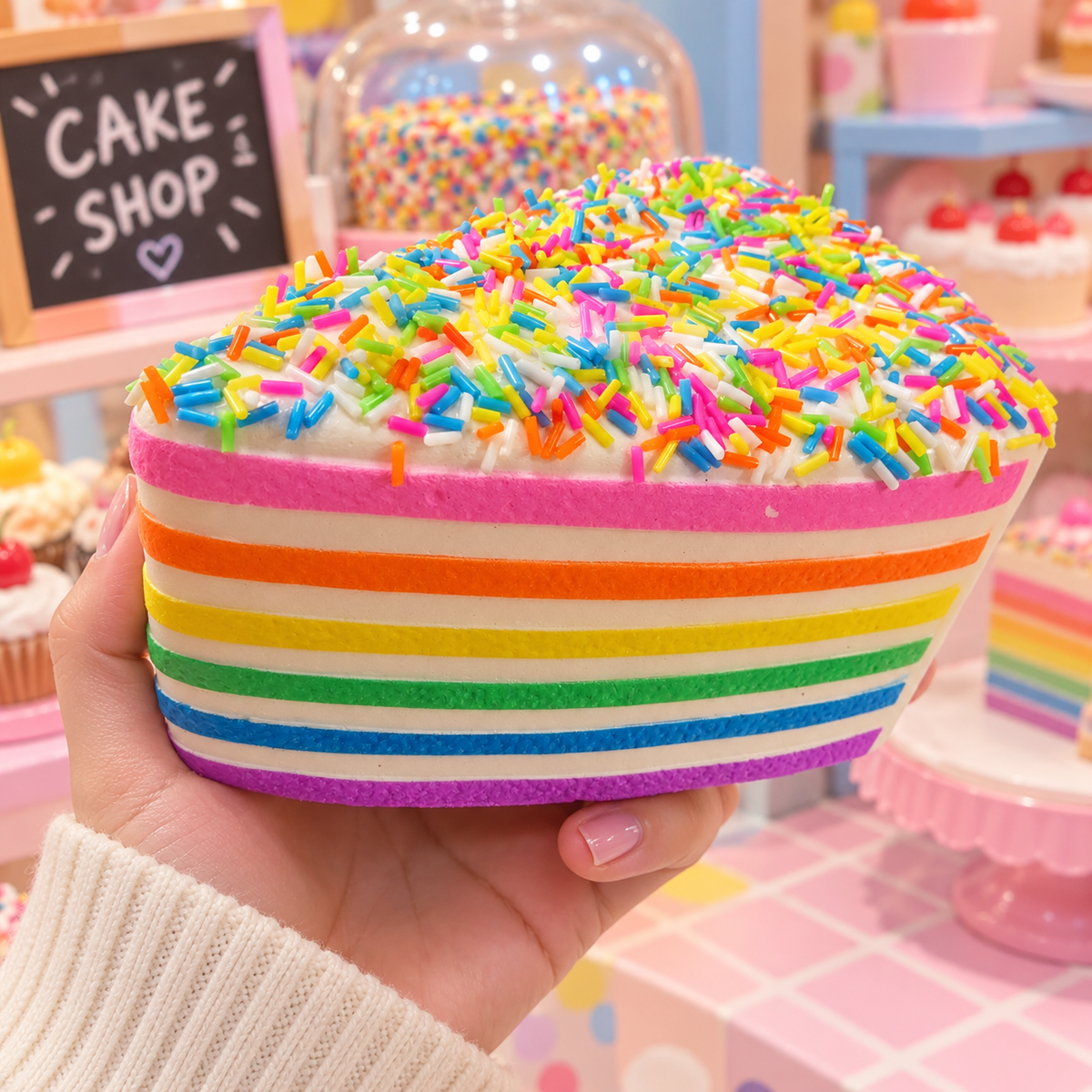 Rainbow Sprinkle Cake Slice Squishy Toy