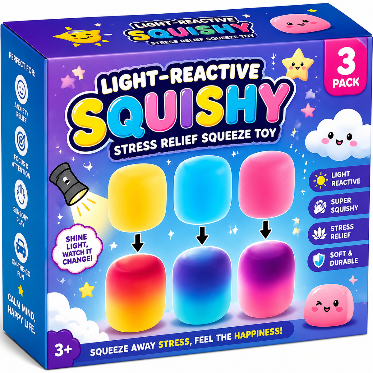 Light Reactive Sensory Squishy 3pcs