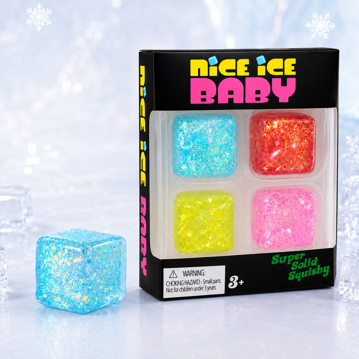 Glitter Squishy Nice Cube 4 Pack Set