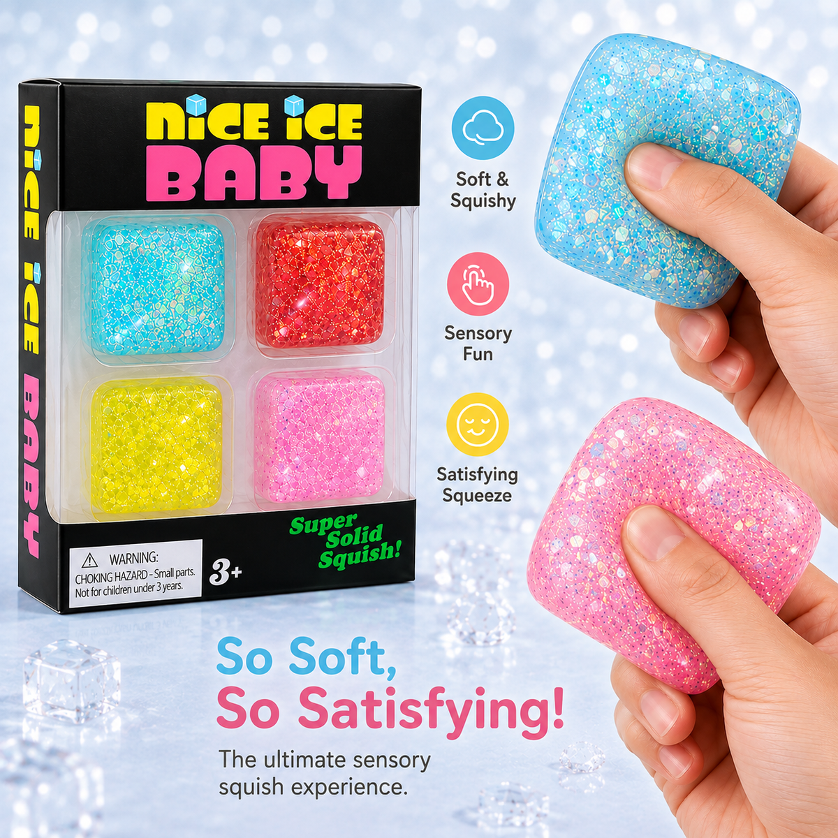 Glitter Squishy Nice Cube 4 Pack Set