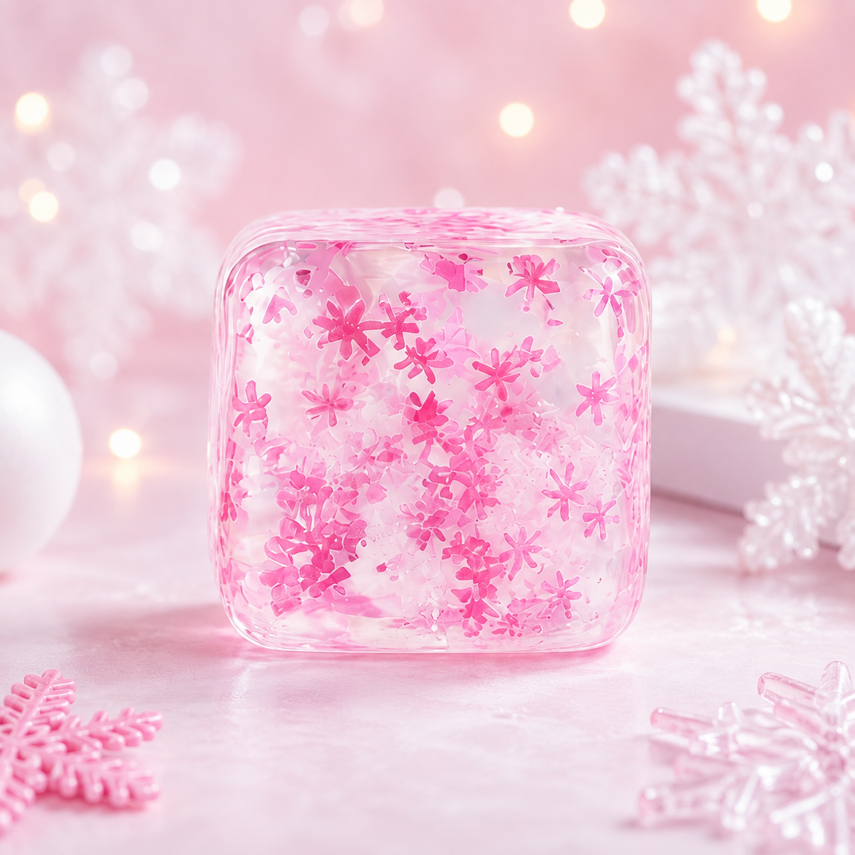 Glitter Snowflake Squeeze Cube