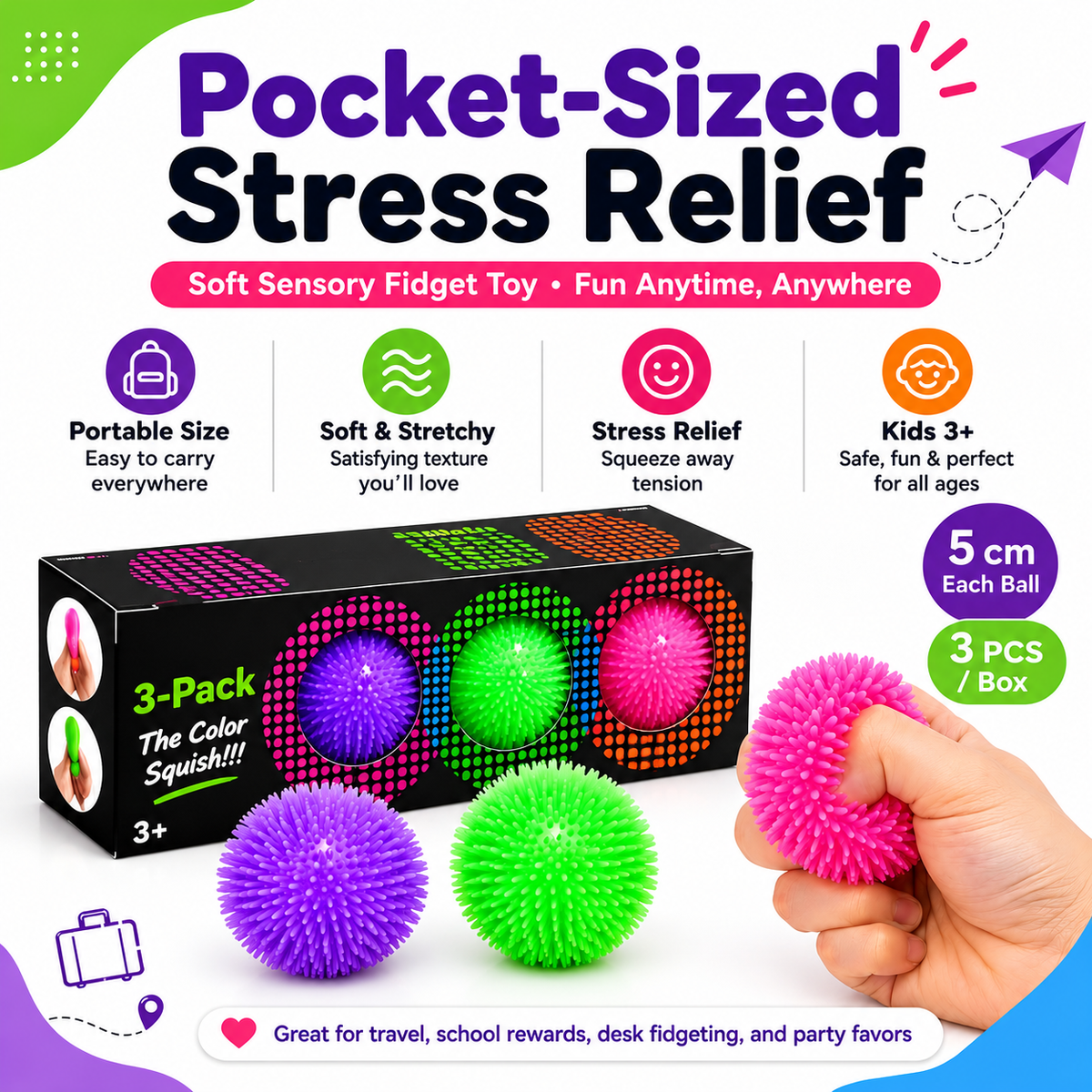 Spike Ball Squishy - Set of 3
