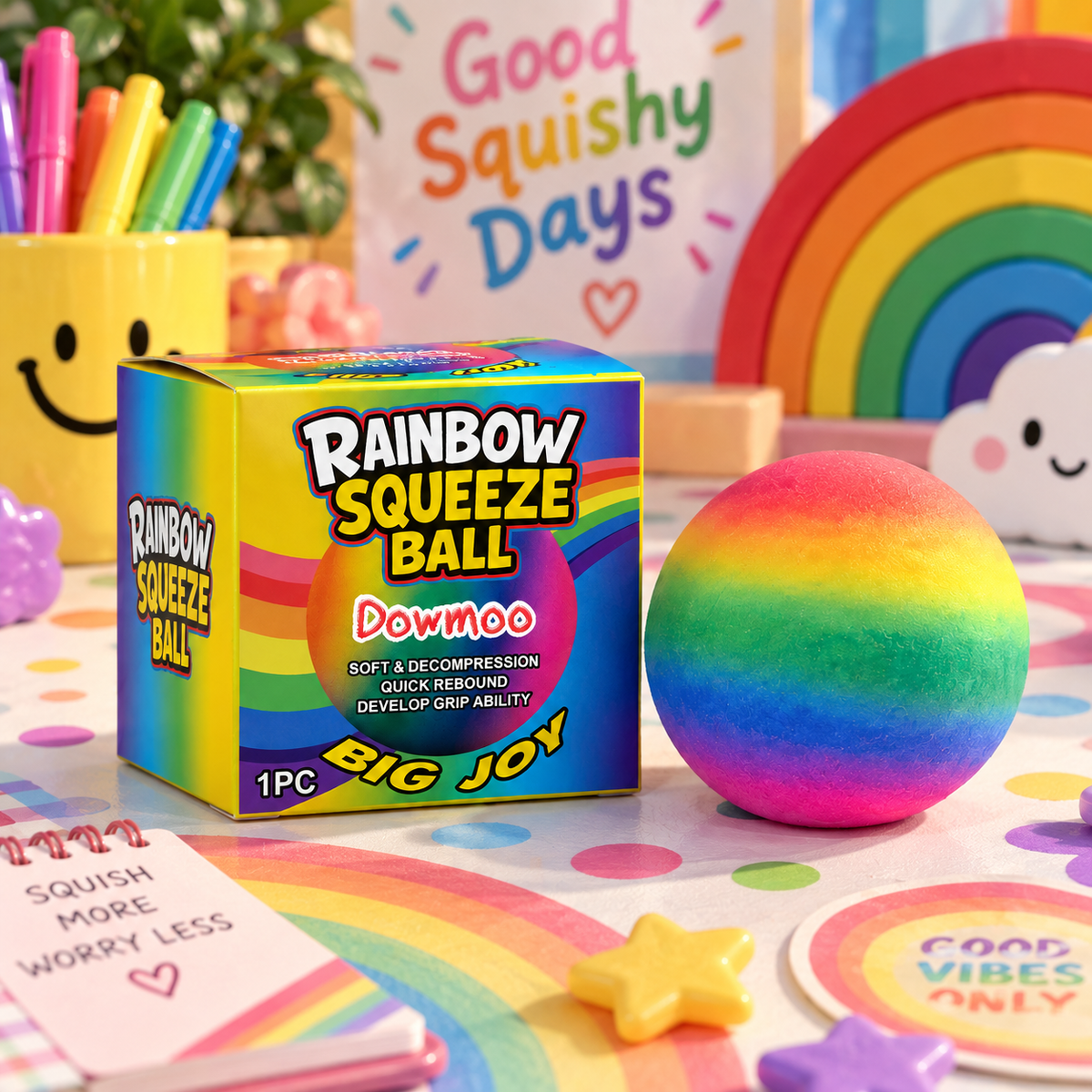 Rainbow Squeeze Relaxation Ball