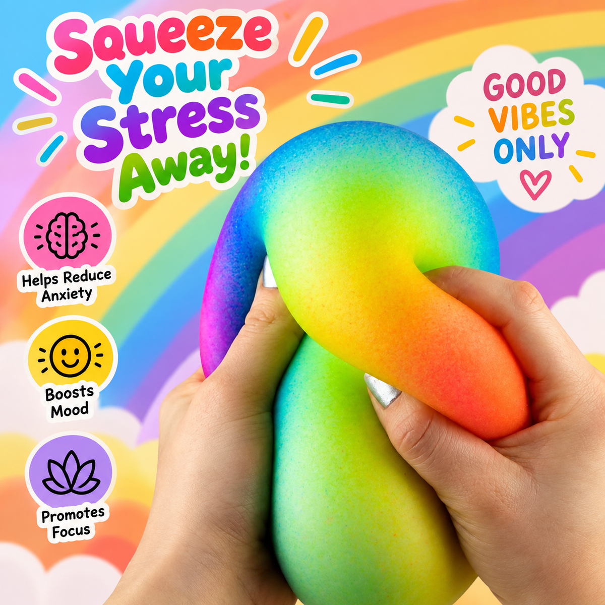 Rainbow Squeeze Relaxation Ball