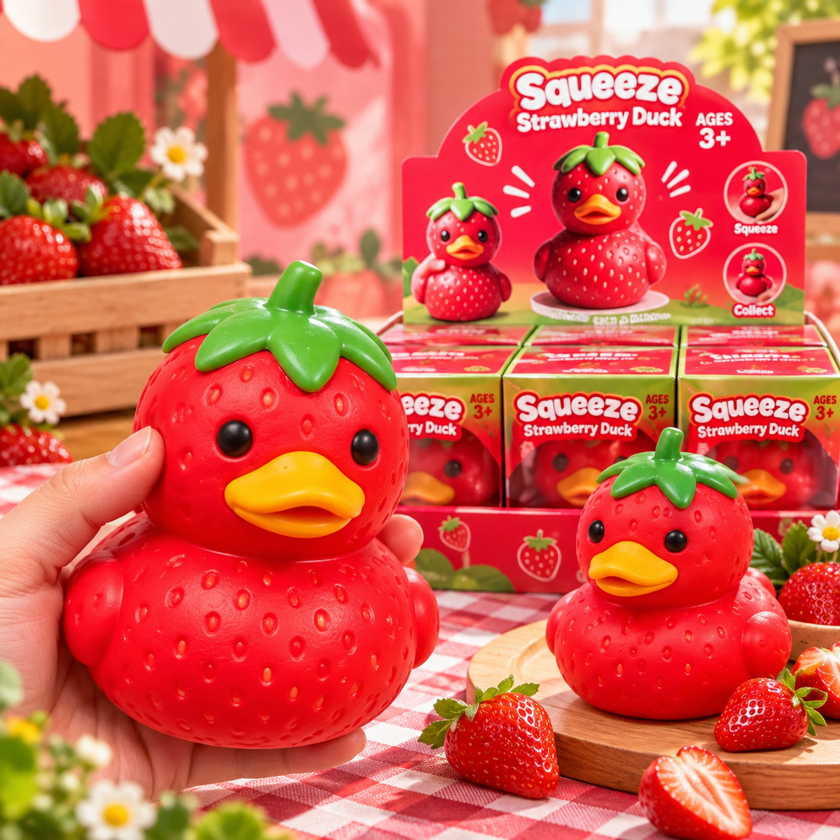 Strawberry Duck Squishy Squeeze Toy