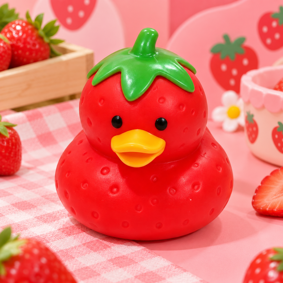 Strawberry Duck Squishy Squeeze Toy