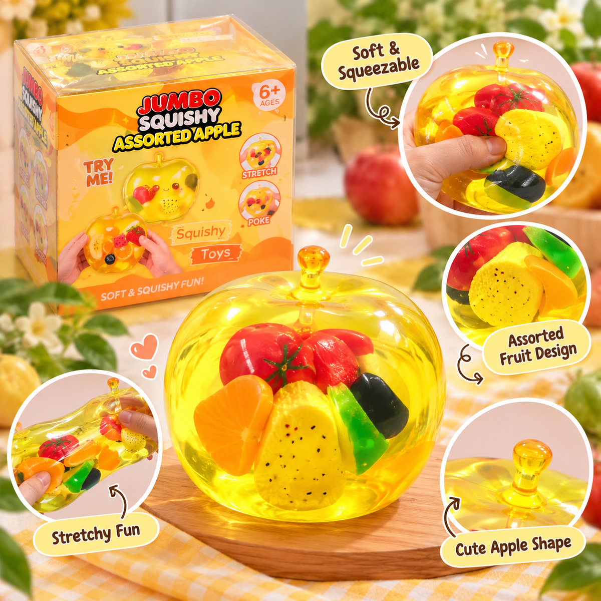Assorted Apple Squishy Toy – Fruit Filled