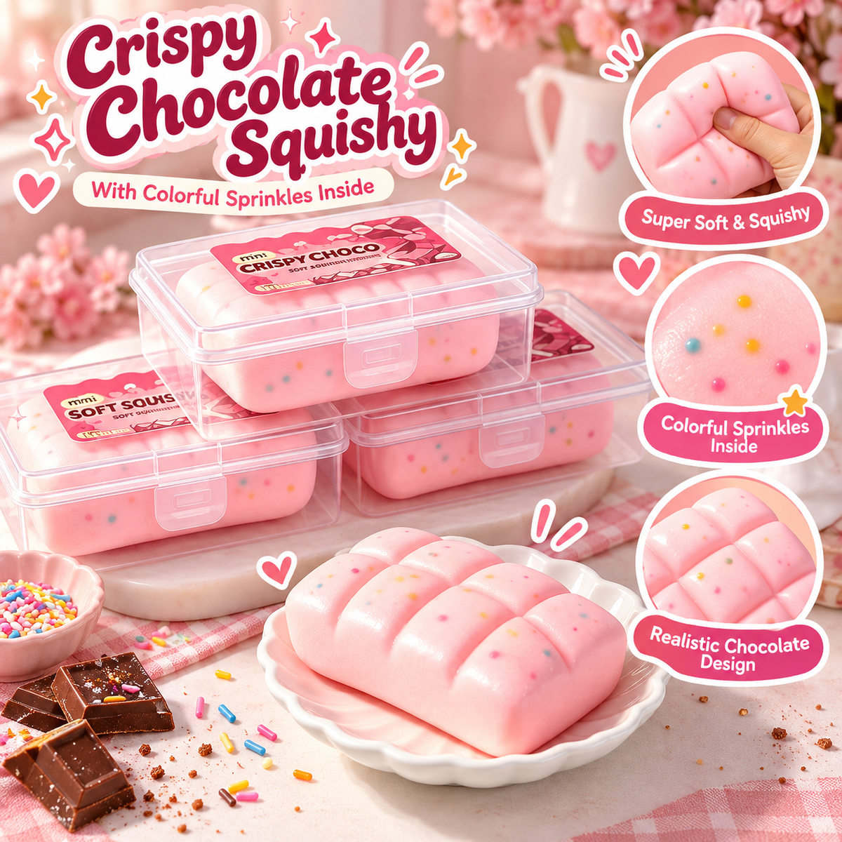 Crispy Choco Squishy Toy – Sprinkle Filled Chocolate Bar
