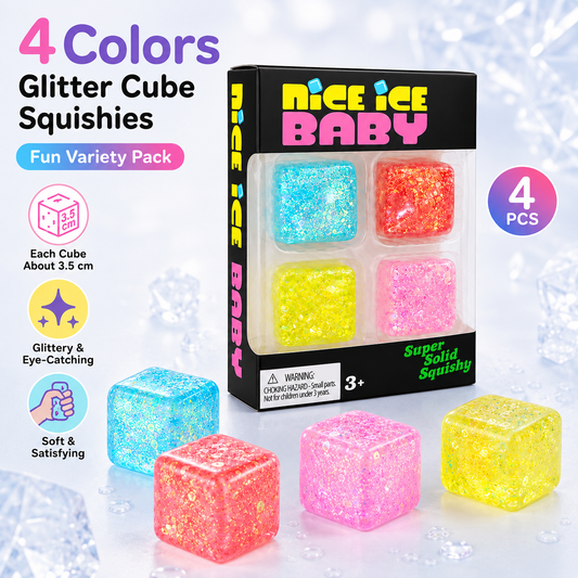 Glitter Squishy Nice Cube 4 Pack Set