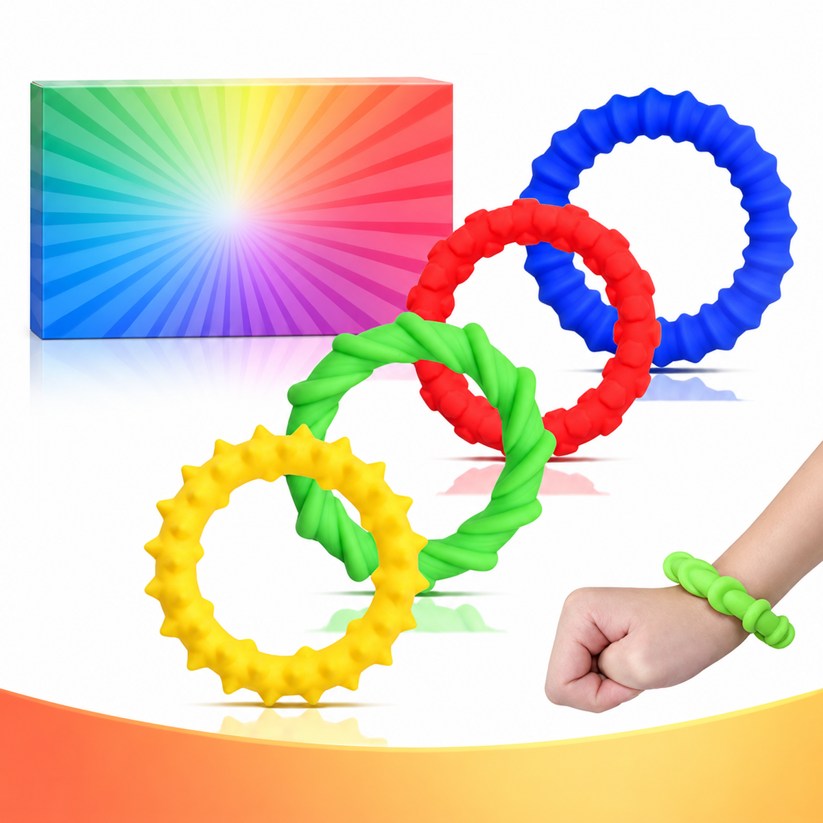Textured Sensory Fidget Rings – 4-Piece Colorful Toy Set