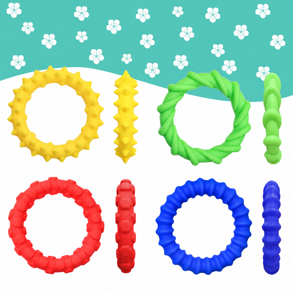 Textured Sensory Fidget Rings – 4-Piece Colorful Toy Set
