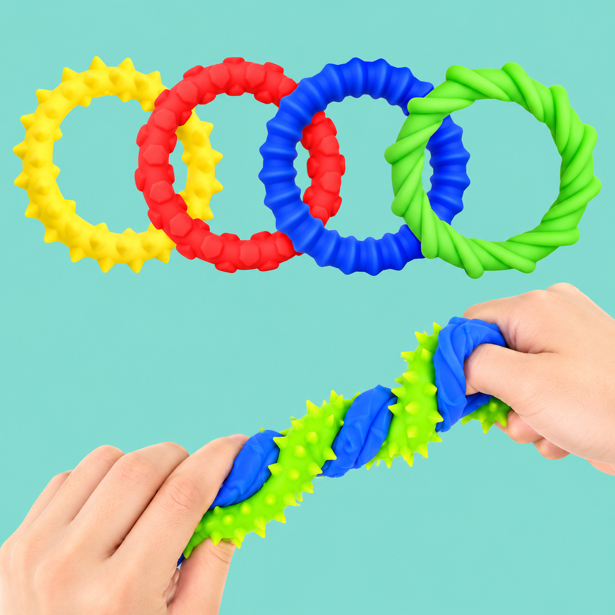 Textured Sensory Fidget Rings – 4-Piece Colorful Toy Set