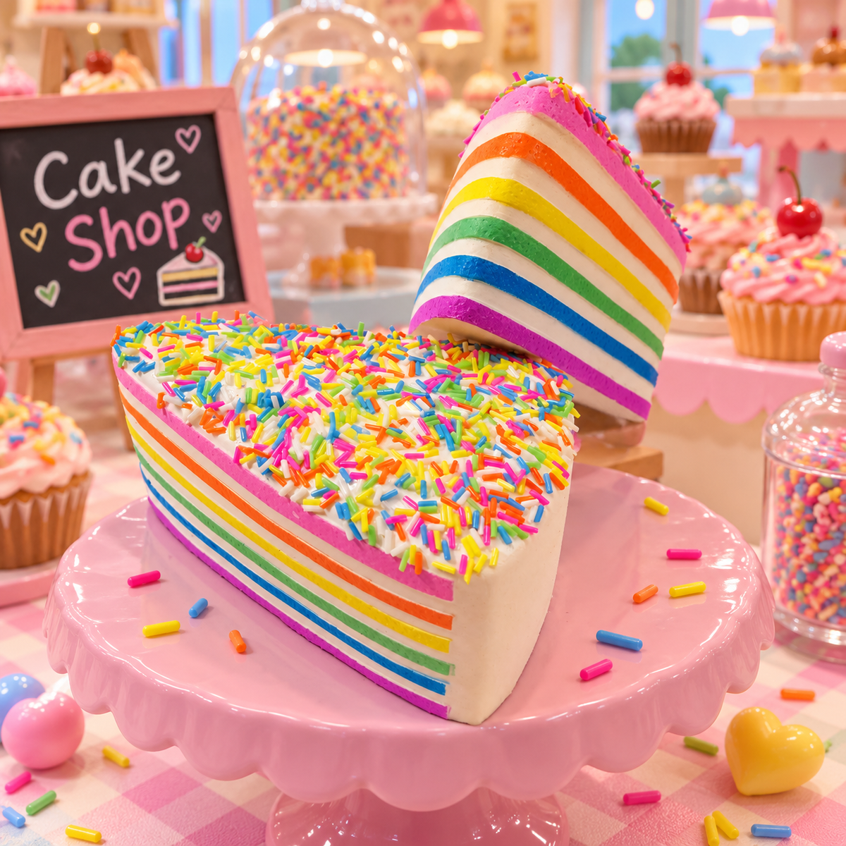 Rainbow Sprinkle Cake Slice Squishy Toy