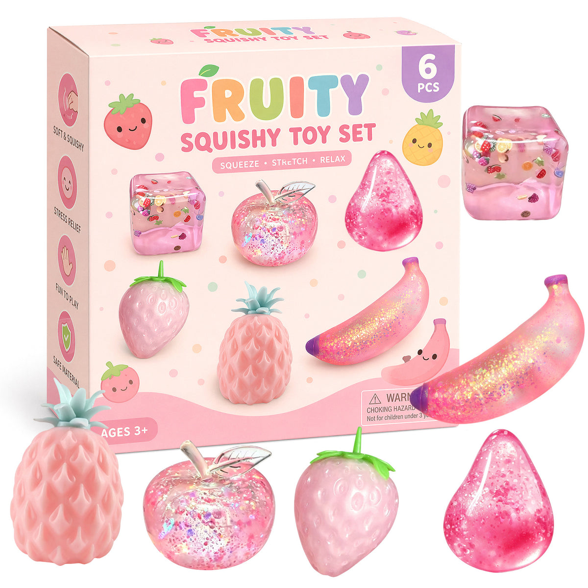 Pink Fruit Sensory Squishy Toy Set