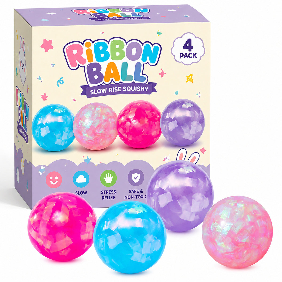 Slow Rise Ribbon Ball Squishy 4pcs Set