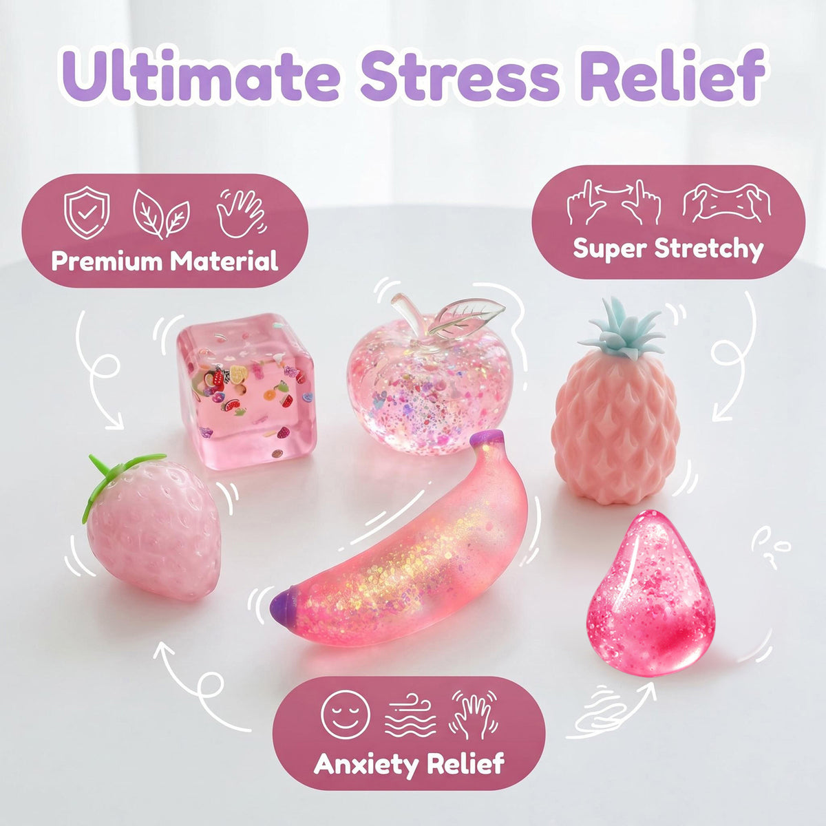 Pink Fruit Sensory Squishy Toy Set