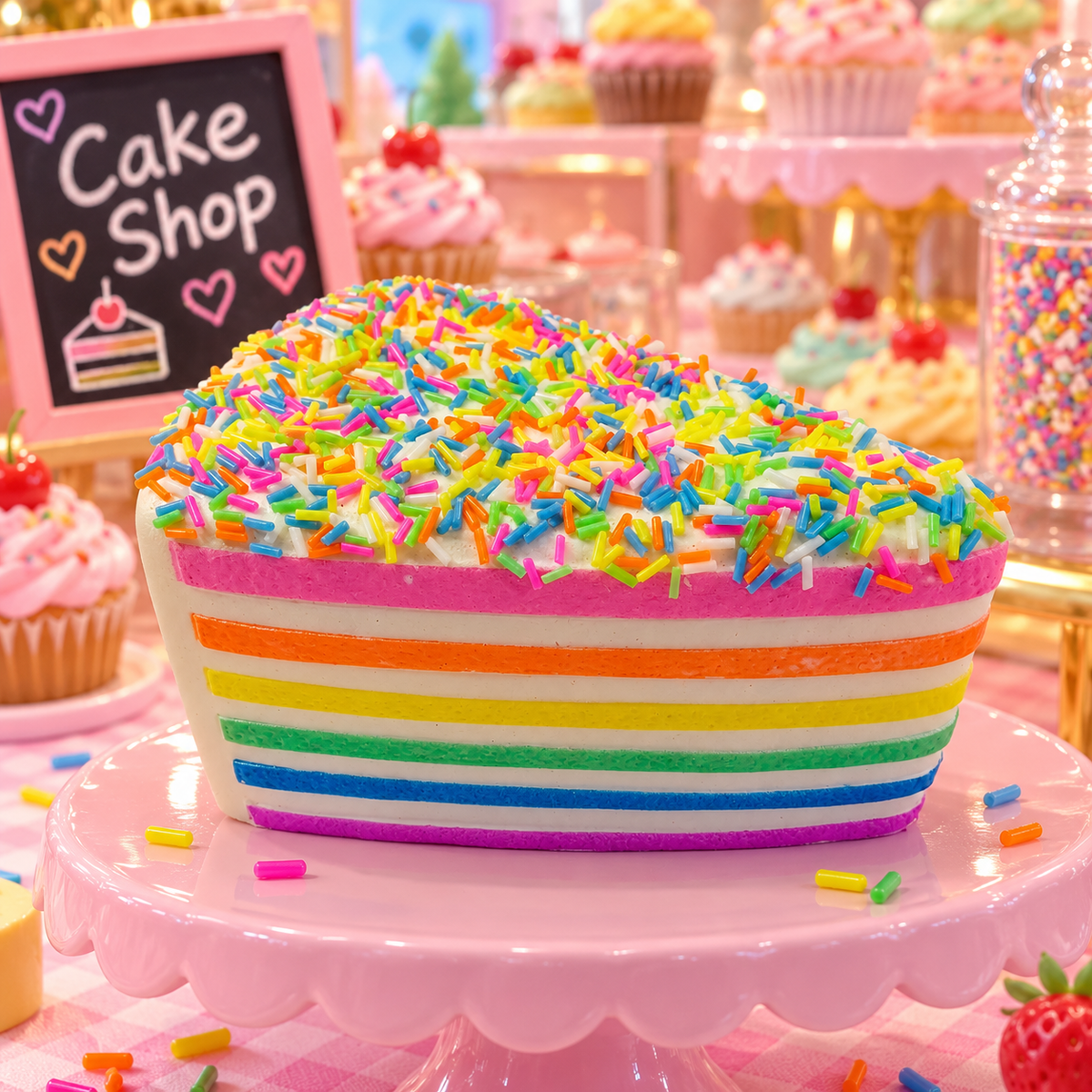 Rainbow Sprinkle Cake Slice Squishy Toy