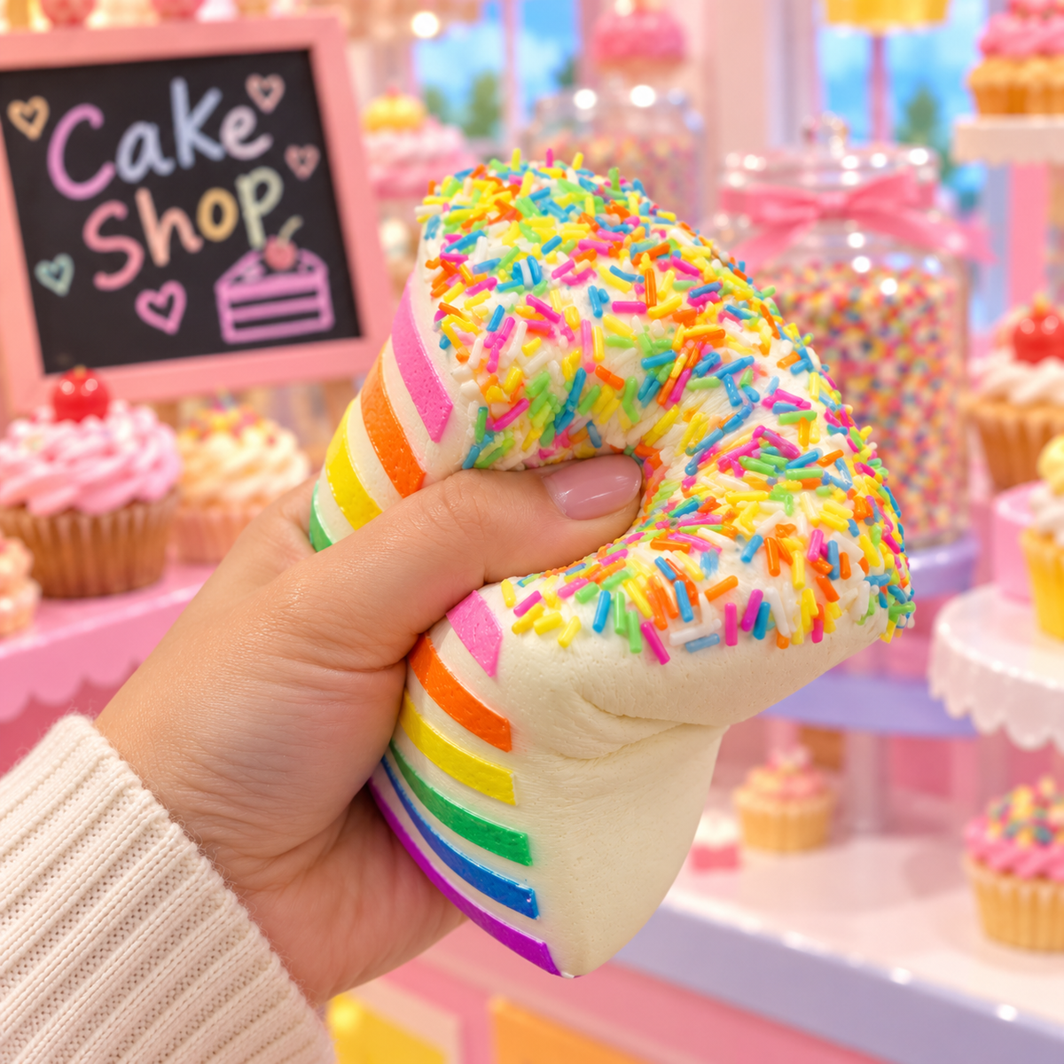 Rainbow Sprinkle Cake Slice Squishy Toy
