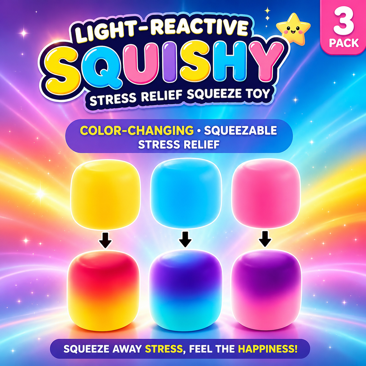Light Reactive Sensory Squishy 3pcs
