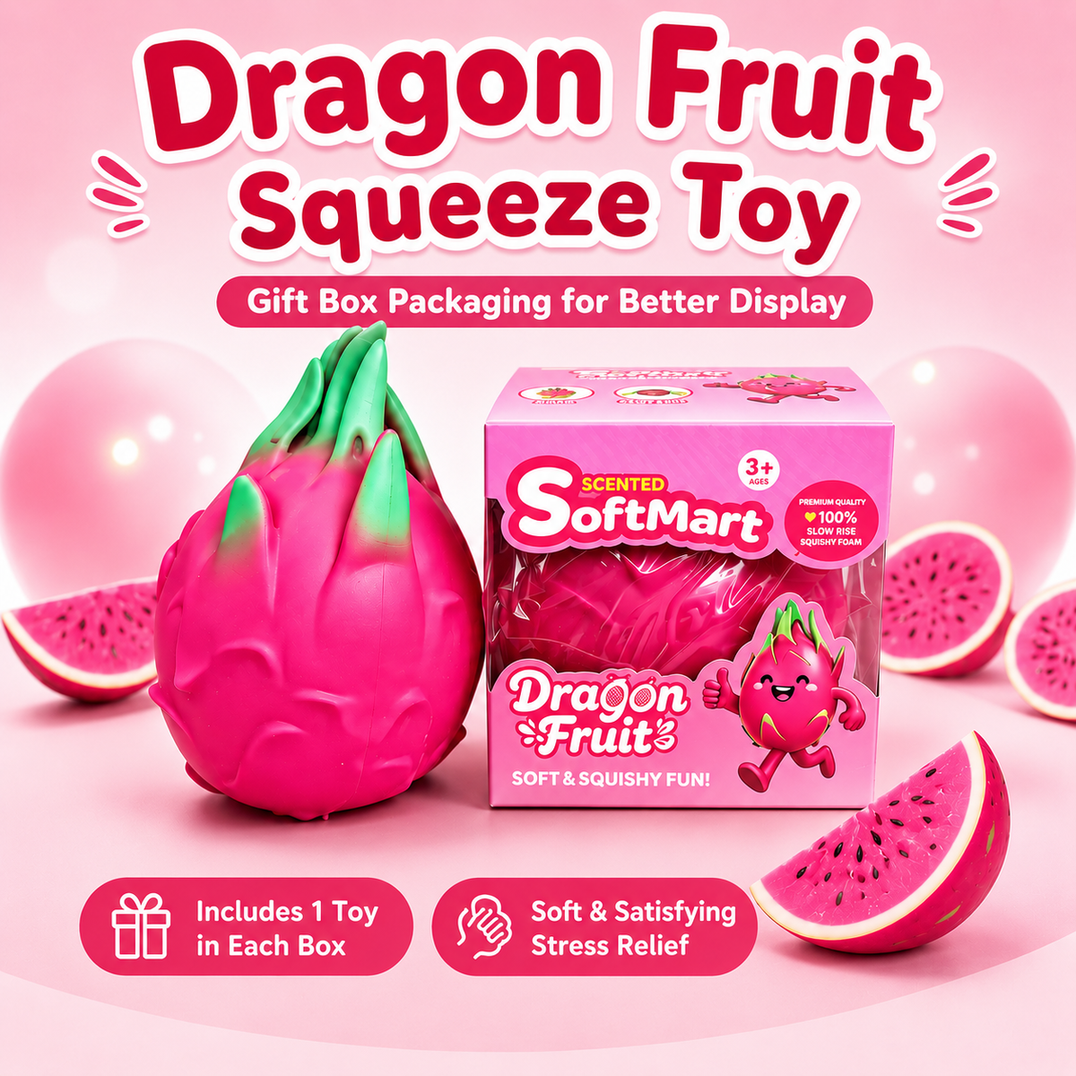 Jumbo Dragon Fruit Slow Rise Squishy
