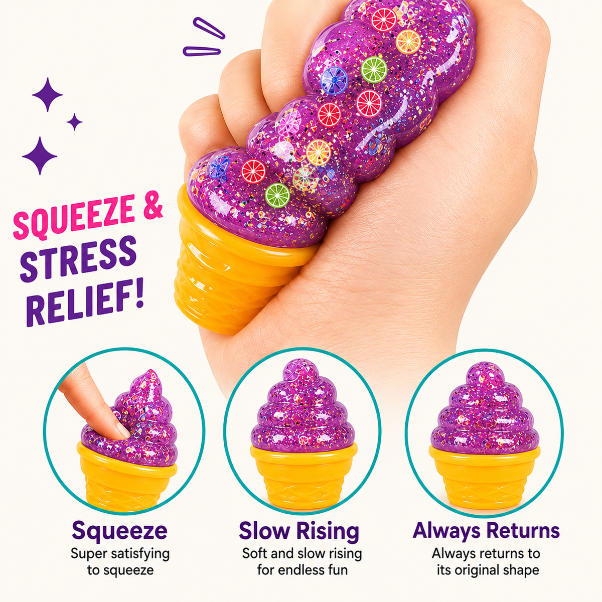 Sparkly Ice Cream Cone Squishy Toy
