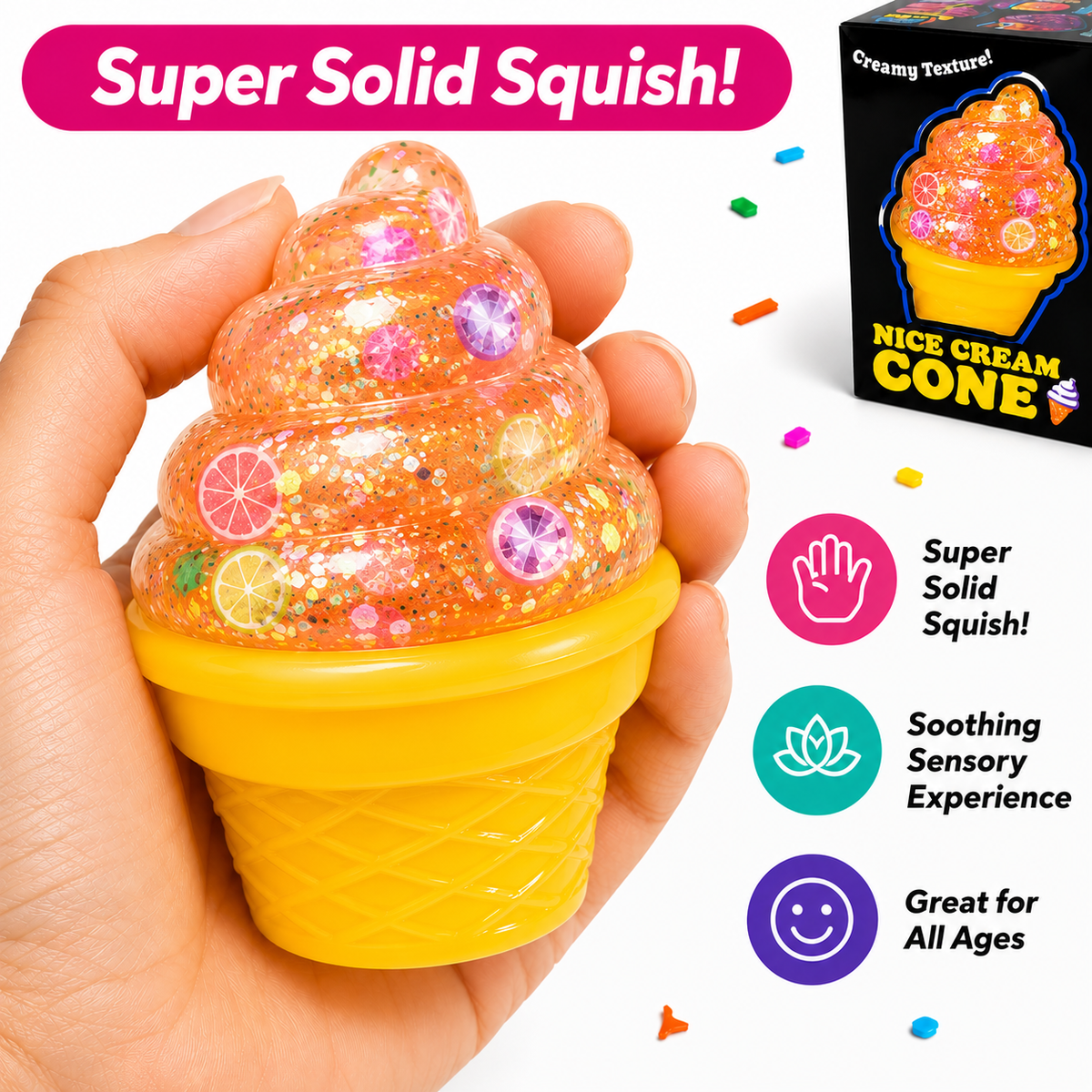 Sparkly Ice Cream Cone Squishy Toy