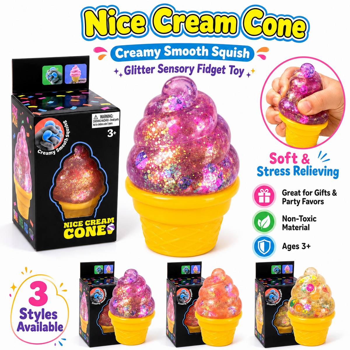 Sparkly Ice Cream Cone Squishy Toy