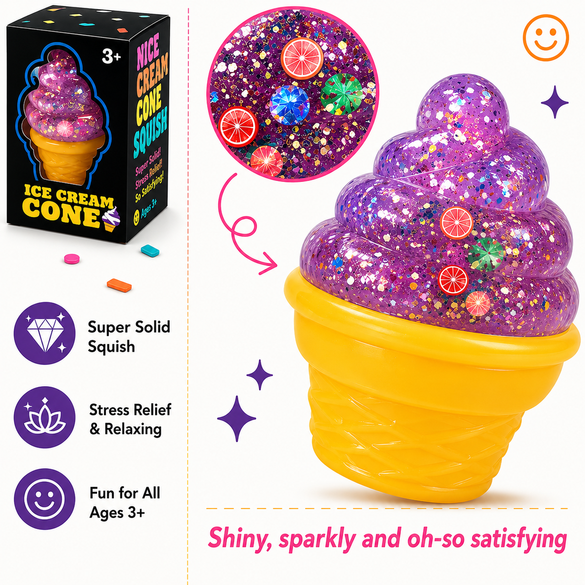 Sparkly Ice Cream Cone Squishy Toy